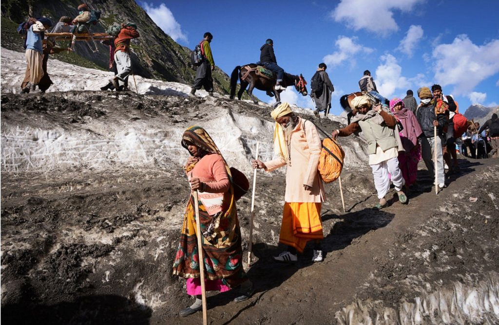 Pilgrims on their way to the Amarnath cave in the Kashmir Himalaya