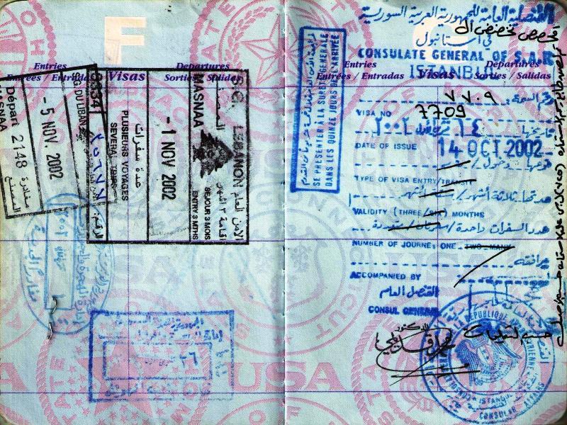 Visa issued at the Syrian Consulate in Istanbul in 2002 (on right)