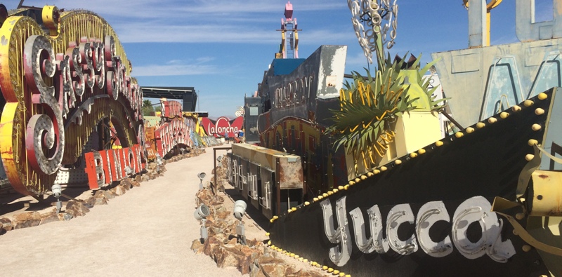 The Neon Museum's dirt path circles around the boneyard.