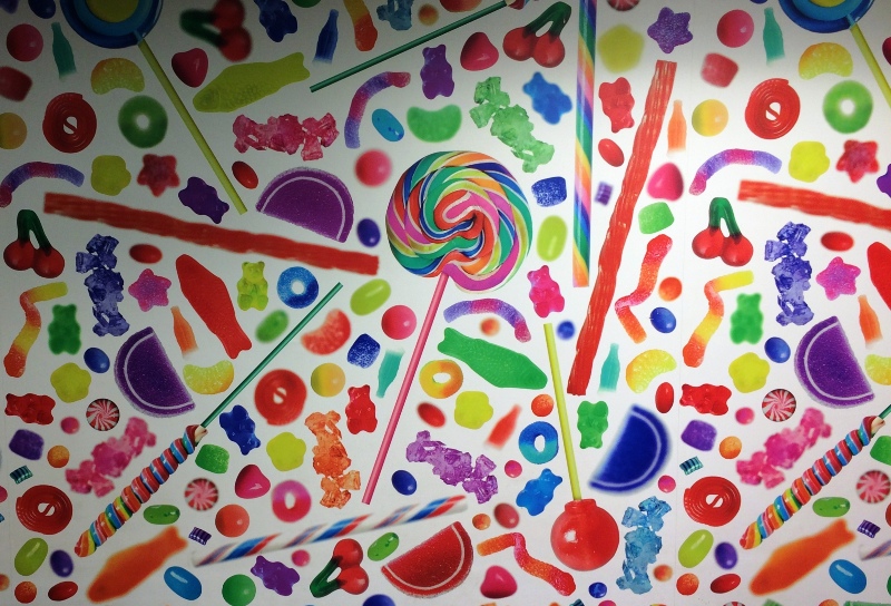 Dylan's candy-covered wallpaper can be seen around the store.
