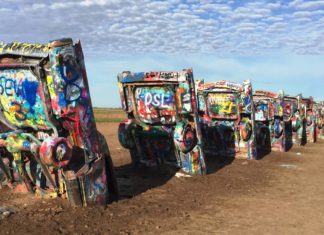 Cadillac Ranch is a public art installation in Amarillo, Texas.