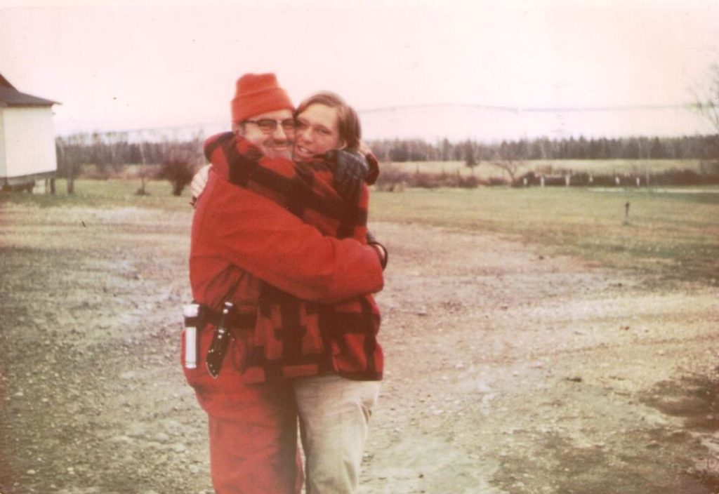 Uncle Delbert (on left) hugging me on our 1971 hunting trip in Canada