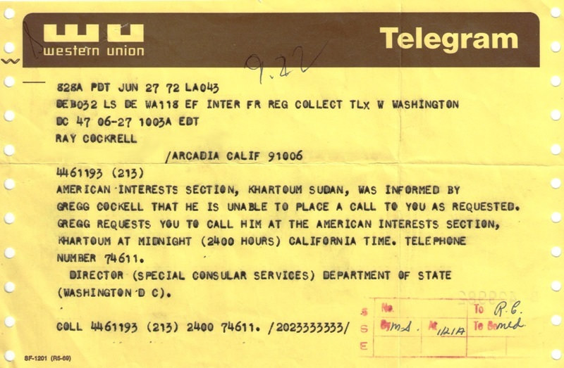 Telegram from Gregg to his dad