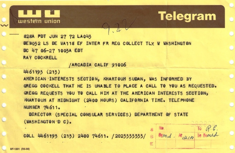 Telegram from Gregg to his dad